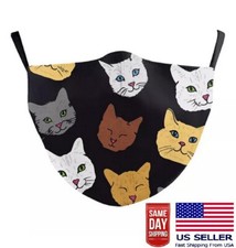 Cat Kitten Lover Face Mask Washable Black Adjustable US Seller Fast Ship NEW