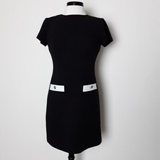 Tommy Hilfiger Womens Black White Button Faux-pocket Short Sleeve Dress size 2