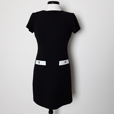 Tommy Hilfiger Womens Black White Button Faux-pocket Short Sleeve Dress  size 2 | eBay