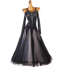 NEW Latin Ballroom Dance Dress Modern Salsa Waltz Standard Long Dress F759 Black