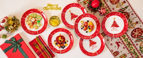 VEWEET Porcelain Christmas Dinnerware Set Round Tableware Set Service for 4/6 - Picture 11 of 25