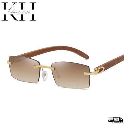 Mens CLASSY Style Wood Buff Retro 90s Hip Hop Rapper Gangster Rimless Sunglasses