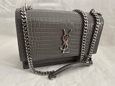 Saint Laurent Sunset Medium Crocodile Style Grey Bag
