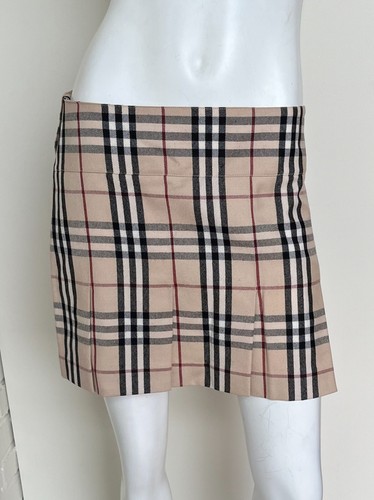 Burberry karierter plissierter Minirock beige Wolle Größe 6