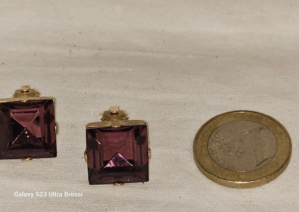 Agatha Ohrclips Clips Kristall Lila Ohrschmuck Vergoldet Neuwertig - Bild 2 von 4