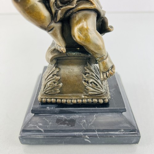 Scultura portacandele angelo cherubino bronzo con base in marmo - altezza 10 - Foto 5 di 10