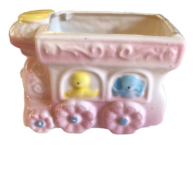 VTG Pastel Train Planter Nursery Baby Shower Succulent Chick Elephant 1950 s 60