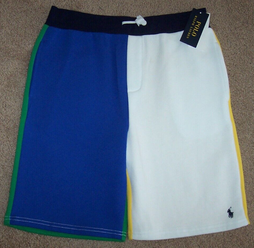 NWT Polo Ralph Lauren WHITE/BLUE/GREEN/YELLOW FLEECE Shorts Boy's XL 18/20 PONY - Picture 1 of 6