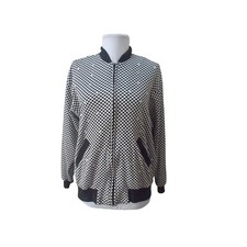 VTG PIPE DREAMS Black  White Checkered Zip Front Jacket w/ Bling Sz L