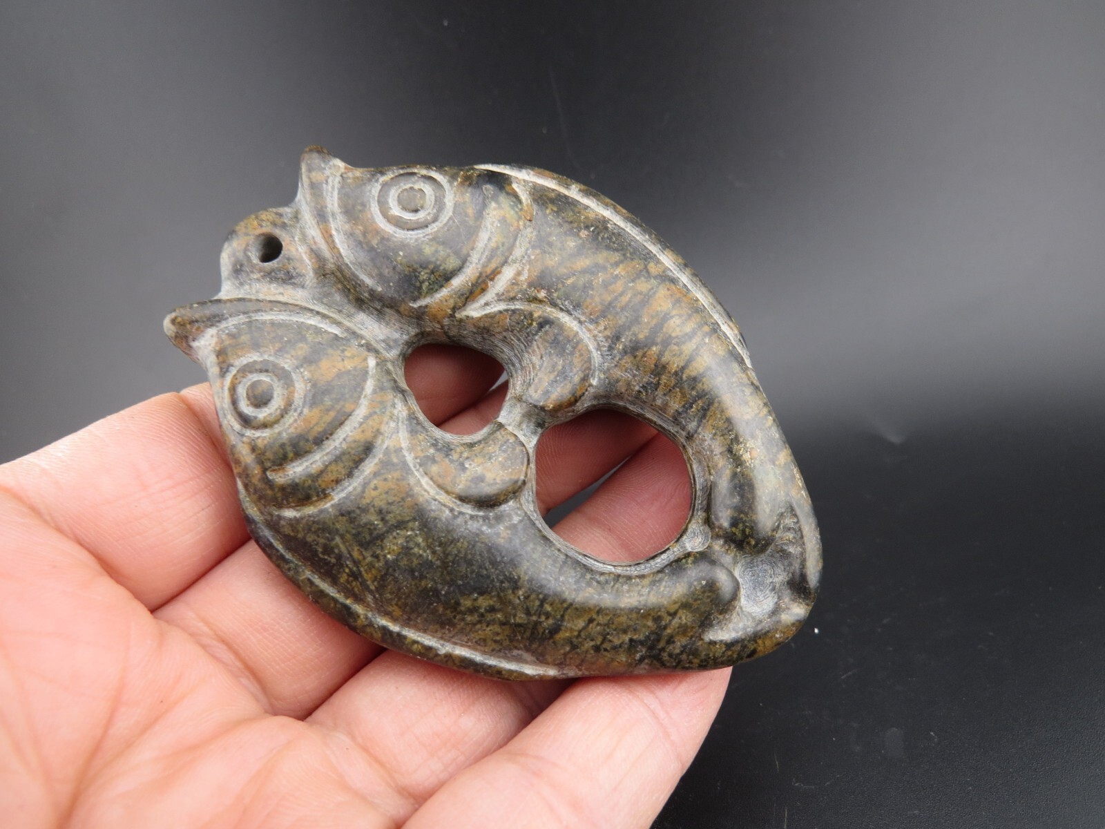 Chinese old  jade,Hongshan culture,Black magnet,jade,rare fish,pendant F(024)