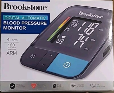 Brookstone Digital Automatic Arm Blood Pressure Monitor Heart Rate 4 Users NEW