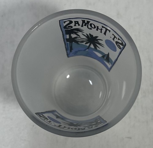 St. Thomas Frosted Shot Glass - 2 1/4" Tall - Palm Trees, Island, Sail Boat, Sun - Imagen 5 de 6