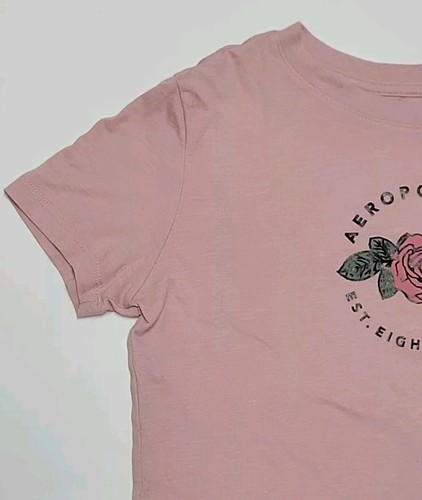 Aeropostale Classic Crew T Shirt Women XS Fitted Short Sleeve Pink Rose Graphic - Picture 4 of 11