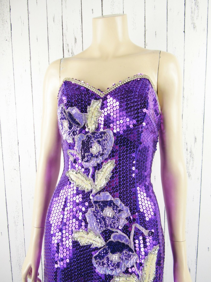 alyce designs dress vintage Vintage Alyce Designs Sequins Long Prom Party Formal Dress Gown Blue Sz 4  USA