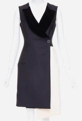 CHRISTIAN DIOR 2013 Raf Simons Black and White Dress with Velvet Lapels FR38