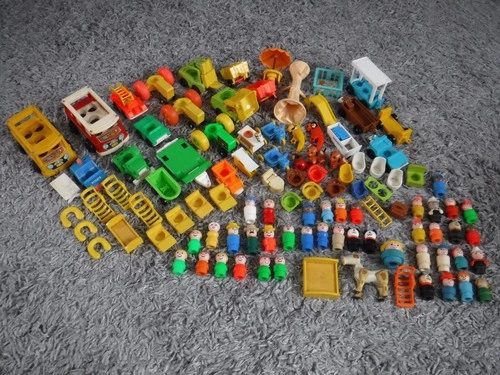 Vintage Fisher Price Little People Lot Assorted Figures Vehicles Furniture