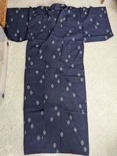 Navy Blue Floral Kimono with Beige Lining - Reusable Fabric,