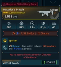 Borderlands 4⭐MATADOR'S MATCH SMG⭐The Gilded Glory Pack NEEDED TO USE