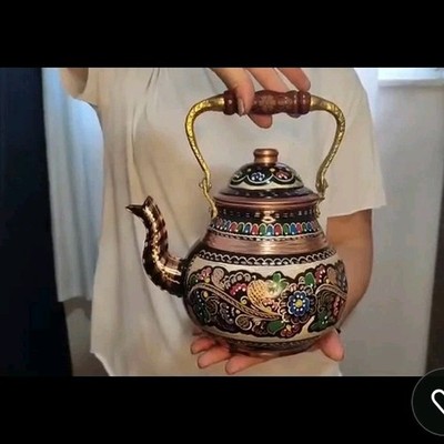 Vissmarta Copper Handmade Turkish Arabic Persian Tea Kettle Floral Decorative