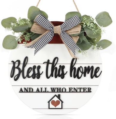 3D Bless This Home Wooden Door Sign Hanging, Welcome Porch 