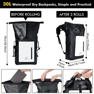 Rolltop Rucksack Wasserdicht mit Laptopfach Reißverschluss Tasche und IPX8 Handy
