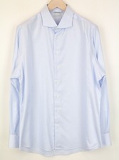 Suitsupply Men's Formal Shirt 46/18 Blue Striped Cotton Slim Extra