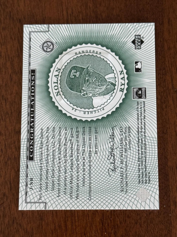 2002 Upper Deck Sweet Spot Classics - Game-Used Jerseys Nolan Ryan #J-NR  - Image 2 of 2