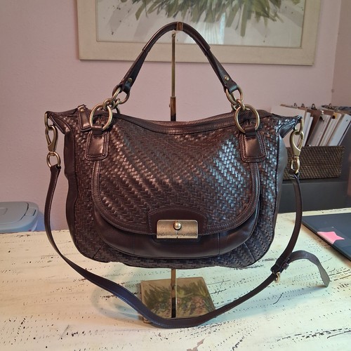 ☆Coach☆ Kristin Woven Leather Satchel Brown Shoulder … - Gem