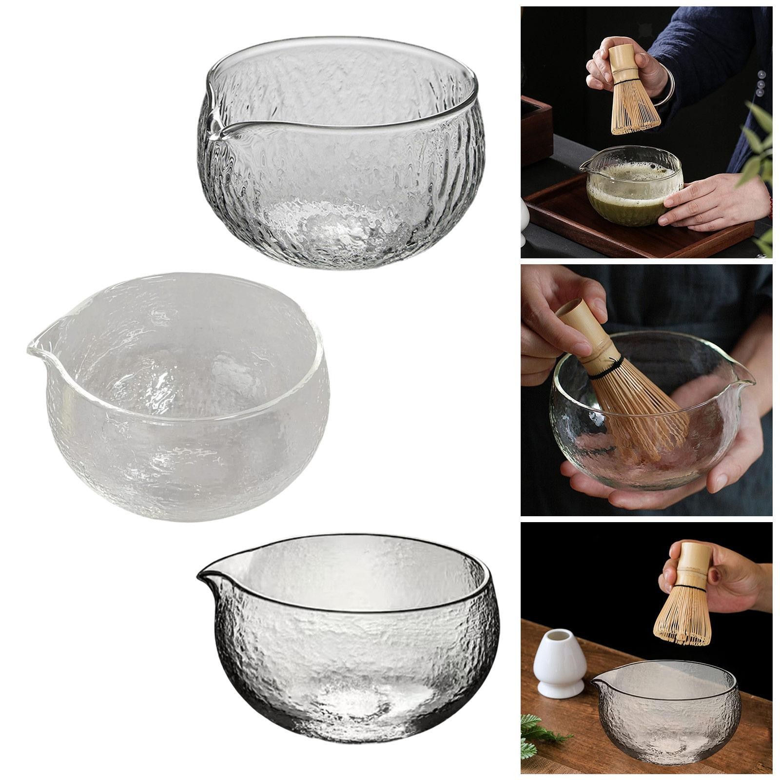 Matcha Hammered Glass Tea Bowl for Ceremony Transparent Design  