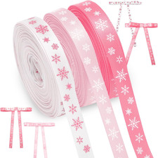 6 Rolls 60 Yards Christmas Snowflake Ribbons 3/8" Wide Pink White Snowflake Ribb