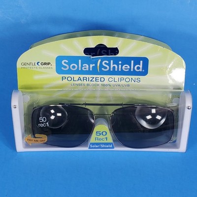 Solar Shield Polarized Clip On Sunglasses 50 rec1 Full Frame Gray 100% UVA/UVB