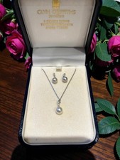 Image of Freshwater Pearl, 9CT White Gold & Diamond Pendant And Earrings Set With Box