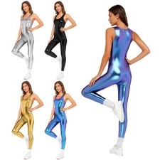 Women's Metallic Bodysuit Wet Look Dance Bodysuit Gymnastics Catsuit Unitard