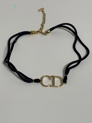 Vtg Christian Dior by John Galliano Black Gold CD Choker Necklace