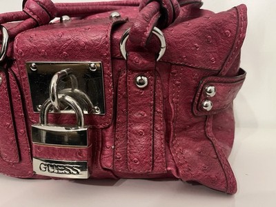 Vintage GUESS Y2K Shoulder Bag With Padlock Hardware Pink Ostrich