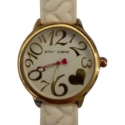 Betsey Johnson XOX Gold Cream Heart Embossed Silicone Strap Watch BJ00250-05