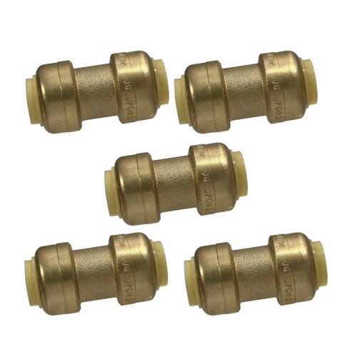 5 Pack XFITTING 3/8" X 3/8" Push Fit Coupling - Lead Free Brass