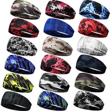 18 PCS Sports Sweatband Men Women Camo Workout Non Slip Headband Running