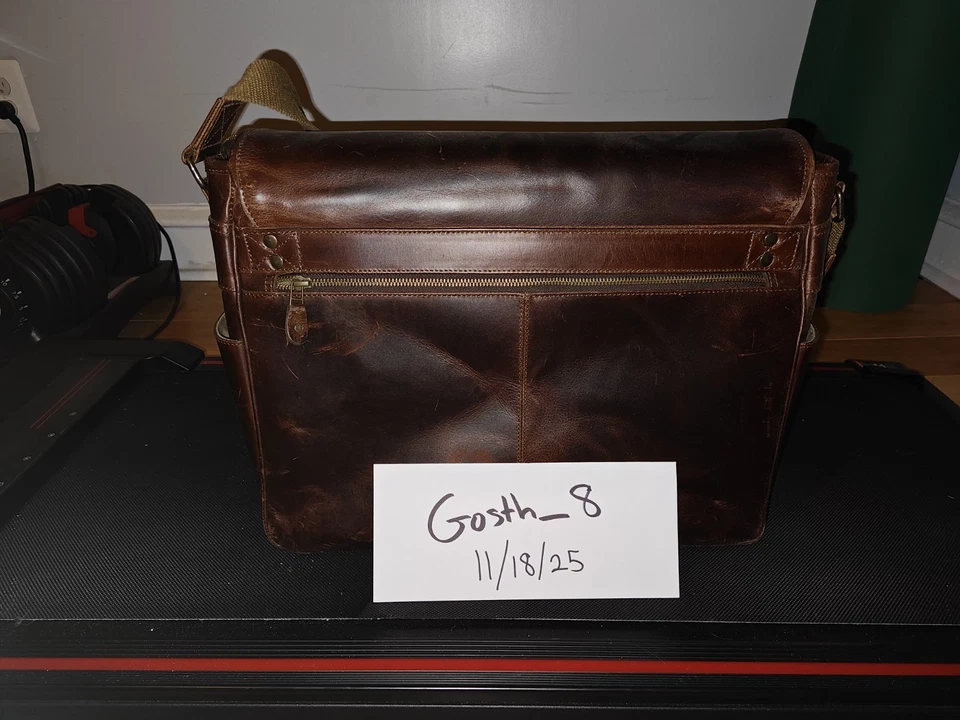 BUFFALO JACKSON Roosevelt leather satchel messenger bag large dark oak brown - Image 3 of 4