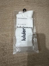 Lululemon Daily Essential Crew Socks Unisex White Black Wordmark Size M