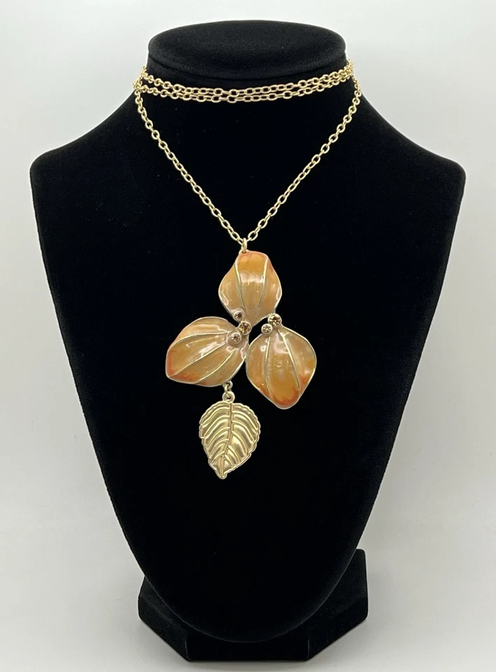 Ожерелье Coldwater Creek золотистое с желтовато-коричневыми/оранжевыми листьями и золотыми кристаллами 32 дюйма - Изображение 2 из 4