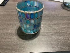 Vintage Mosaic Glass Candle Holder Votive Tea light 4.5” x 5”