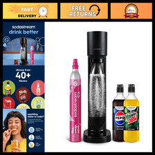 Sparkling Water Maker Bundle - Soda Maker, Carbonator, Reusable Bottles, Black