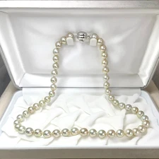 8-8.5mm Near Round Khaki Akoya pearl Necklace sterling silver Clasp, 18"