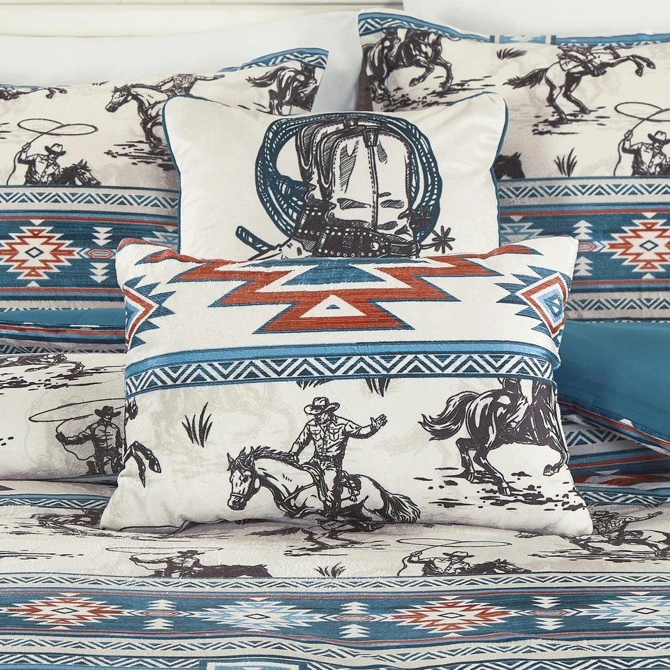 Juego de ropa de cama de vaquero occidental de 7 piezas, patrón azteca del suroeste terciopelo cómodo... Foto 4 de 4