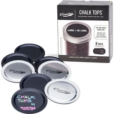 Chalk Tops - Reusable Chalkboard Lids for Mason Jars - 8 Pack - Wide Mouth