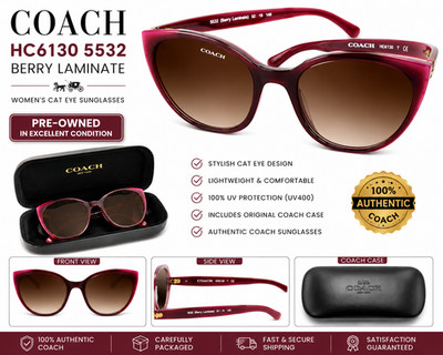 Coach HC6130 5532 Berry Laminate Women's Cat Eye Sunglasses + Coach Case