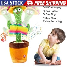 Dancing Cactus Repeat Talk Sing Glow Interactive Plush Toy for Kids USB USA