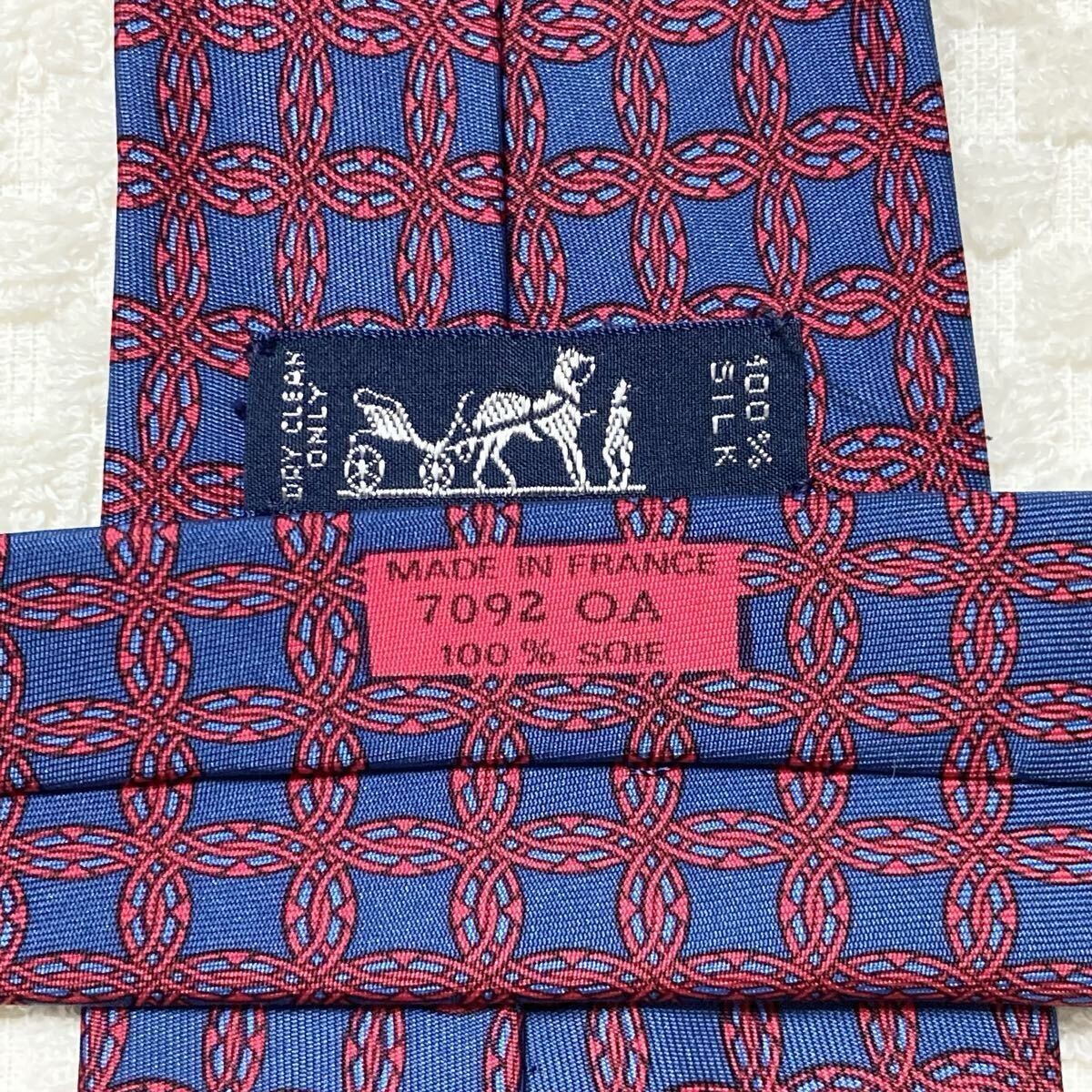 HERMES Tie Ring Checkered Total Pattern 100 Silk … - image 7