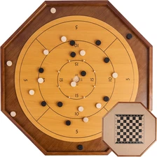 Tournament Crokinole and Checkers, 30-Inch Official Crokinole Board Game with 26